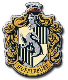 the hogwarts crest is shown in black and white with gold accents on it