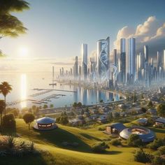 an artist's rendering of a futuristic city