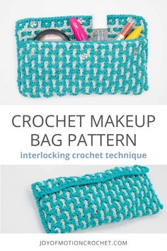 crochet make up bag pattern with text overlay