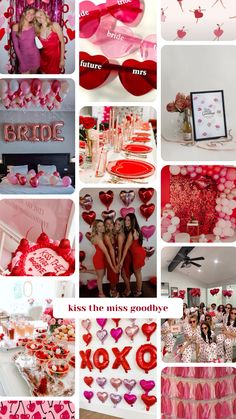 valentine's day collage with pink and red hearts