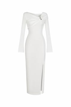 Laly Sheath Side Slit Spandex Ankle Length Dress - MEAN BLVD Short Dress Inspiration, Midi White Dress Classy, Blouse Ideas, Stylish Work Attire, Ankle Length Dress, Classy Dress Outfits, Classy Work Outfits, Stylish Clothes For Women, Stylish Clothes