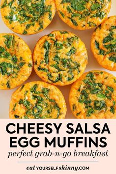 cheesy salsa egg muffins with spinach on top