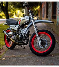 a motorcycle parked on the side of a road