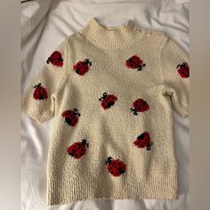 Never Worn And Still Has Tags! Is Super Stylish With Cute Ladybugs On The Front And Back And Buttons On The Left Shoulder! Ladybug Felt, Anthropologie, Sweaters For Women, Red, Women Shopping, Clothes