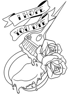 a black and white drawing of a rose with the words happy birthday on it