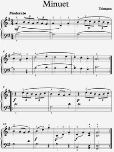 sheet music with the words minutet written in black and white