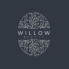 the willow beauty logo is shown in white on a dark background with leaves and berries