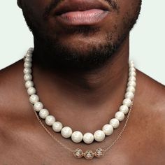 Men Pearls, Mens Pearl Necklace, Diamond Letters, Male Accessories, Wear Pearls, Real Pearls, Pearl Beads, Boundaries, Mens Tank Tops