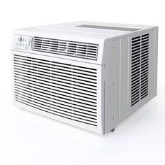 an air conditioner sitting on top of a white surface