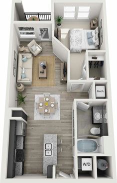 the floor plan for a two bedroom apartment with an open kitchen and living room area