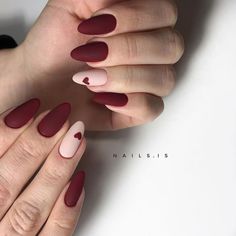 Matte Heart Nails, Desain Salon Kuku, Short Red Nails, Romantic Nails, February Nails, Casual Nails, Classy Nails