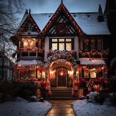 a house covered in christmas lights and decorations