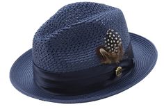 Montique Navy Solid Color Pinch Braided Fedora With Matching Satin Ribbon Hat H-34 • Braided Hat • Matching Satin Ribbon • Pinch Crown • Feather Accent • No Lining Fedora • Montique Pin • Airy Crown (perfect for a hot summer day) • Size XL is an additional $3 Shop the H34 collection. Blue Fedora For Summer Parties, Blue Summer Fedora For Parties, Blue Summer Party Fedora, Blue Chic Straw Hat For Summer, Chic Blue Straw Hat For Summer, Brimmed Panama Hat For Summer Party, Adjustable Panama Hat For Summer Party, Adjustable Summer Panama Hat For Party, Elegant Summer Fedora For Day Out