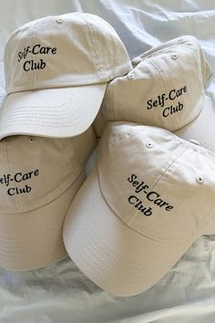 self care club Luxury Cotton Baseball Cap With Curved Brim, Hat Logo Design Ideas, Beige Dad Hat With Curved Brim, Beige Cotton Snapback Dad Hat, Everyday Curved Visor Hat With Letter Print, Beige Curved Brim Dad Hat, Classic Beige Cotton Dad Hat, Everyday Hats With Letter Print And Curved Visor, Beige Curved Brim Hat With Letter Print