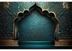 an ornate blue and gold background framed print by panoramic images - art gallery