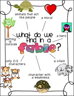 what do we find in a fabie? poster with animals and other things on it