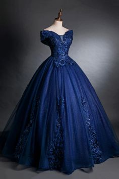 Blue Tulle Lace Long A-Line Ball Gown Off the Shoulder Evening Party Dress Tulle Ball Gown For Gala, Blue Evening Dress For Wedding Gala, Fitted Blue Ball Gown For Party, Gala Ball Gown In Tulle, Blue Wedding Gown For Gala, Blue Ball Gown For Gala, Blue Gala Wedding Gown, Blue Gown For Wedding Gala, Blue Gala Dress For Banquet