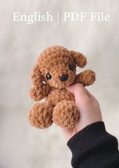 a person holding a small brown teddy bear in their hand with the words english / pdf file above it