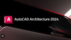 the autocad architecture logo is shown in black and red colors, with an arrow pointing