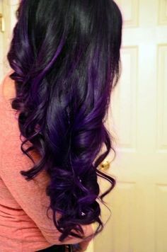 Dark hair with purple highlights Dark Purple Highlights, Purple Hair Highlights, Dark Purple Hair, Purple Highlights, Black Hair With Highlights, Long Dark Hair, Grow Hair Faster, Long Brown Hair, Long Wavy Hair