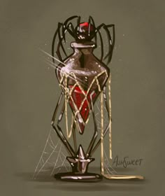 an artistic drawing of a vase with spider webs around it