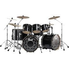 a black drum set with silver hardware on a white background