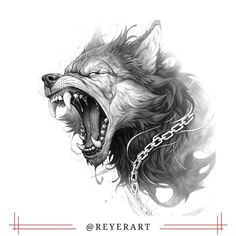 a drawing of a wolf with chains on it's neck