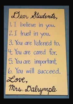 a handwritten note with the words dear students, i believe in you