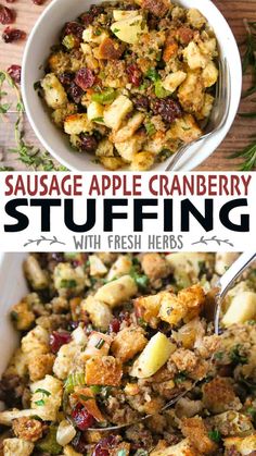 sausage apple cranberry stuffing with fresh herbs