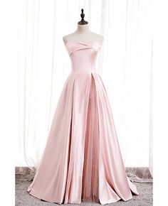 Buy strapless pleated pink satin formal dress with beadings at affordable price online. Free shipping and pro custom service since 2009. Pink Satin Prom Dress, Satin Long Prom Dress, Prom Dress Pink, Prom Dresses Long Pink, Formal Bridesmaids Dresses, Pink Bridesmaid Dress, Strapless Evening Dress, Pink Evening Dress, Pink Party Dresses