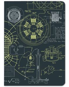 a blueprinted drawing of a machine with yellow lines and diagrams on the side