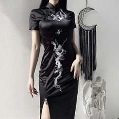 Find ideas๏ฟฝand inspiration for Dark Black Wind Hip Hop Large Size Long Dress Hip Hop Embroidered Qipao Dress, Fashion Women's Dresses Adrogonus Dress, Chinese New Year Dress Modern, Hu Tao Dress, Chinses Dress, Hip Hop Dress, Estilo Hipster, Slim Bodycon Dress, Chinese Style Dress, Breathable Clothes