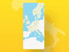 a yellow background with a white and blue map on the bottom right corner is an image of europe