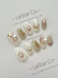 FREE SHIPPING For ODERS OVER $50  AUSTRALIA $79   WORLDWIDE   LeStar Co. press-on nails is reusable and easy to use, give yourself a perfect, non-damaging manicure in seconds for a fraction of the salon cost. Wear them for weeks straight or a few days at a time as you like. KEY FEATURES: - Handmade by our professional nail artist - Flexible and lightweight for comfortable wear - Easy to apply and remove - Long-lasting - Multiple wears - Waterproof Package includes a full set of press on nails (1 Nail Art Mariage, Gel Fake Nails, Faux Nails, Pearl Garland, Pearl Nails, Nail Art Wedding, Nails Cute, Nails Gel, Cute Nail Designs