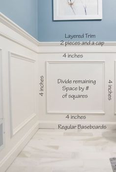 a bathroom with blue walls and white tile flooring, labeled in the description below