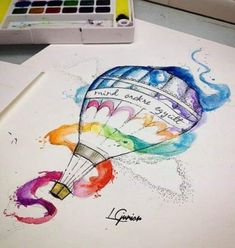 a watercolor drawing of a hot air balloon