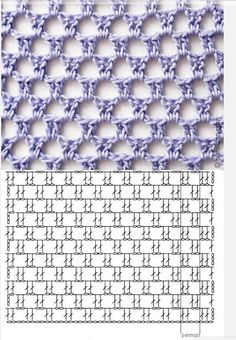 the crochet stitch pattern is shown in two different colors, one blue and one white