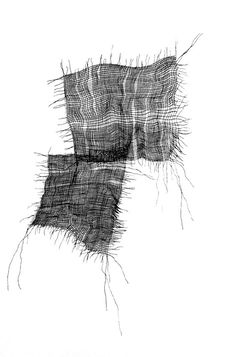 an abstract drawing of lines and squares in black and white