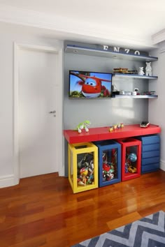 the children's playroom is decorated in bright colors