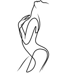 a black and white line drawing of a woman's back with her hands behind her head