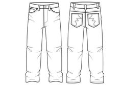 the front and back views of men's jeans, with buttons on each side