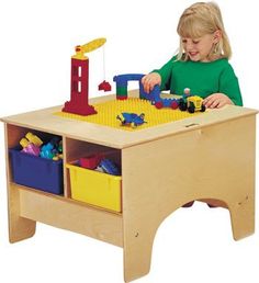 57440JC Jonti-Craft¨ KYDZ Building Table - Lego¨ Compatible With Clear Tubs Lego Building Table, Square Wood Table, Table Lego, Lego Play, Kids Table Chair Set, Construction Lego, Lego Table, Storage Tubs, Block Table