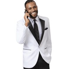 "This Classic White Notch Tuxedo Comes In An Affordable White Microfiber Fabric That Is Wrinkle Resistant. The Jacket Features One Covered Button, A Full Satin Black Shawl Lapel, No Vents, And Pleated Classic Fit Pants. The Pants Come With A Six-Inch Drop And Are Adjustable, Allowing Them To Be Let Out 2 Inches Or Taken In Up To 4 Inches. The Pants Also Come Unfinished At The Bottom For Custom Hemming." White Tailored Blazer For Black-tie Events, White Tailored Blazer For Black Tie Events, White Notch Lapel Blazer For Black Tie Event, White Notch Lapel Blazer For Black Tie Occasions, Black Shawl, Fit Pants, Classic White, Workout Pants, Mens Suits