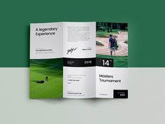 an open brochure is displayed on a green and white background with the image of a golf player