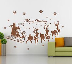 christmas wall decals with santa sleigh and reindeers