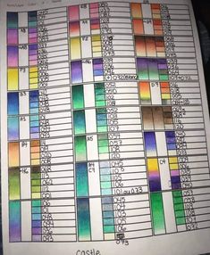 the color chart for castle is shown on top of a paper with numbers and colors