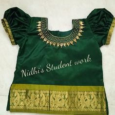 Nidhi aari and kuchu works Pavadai Sattai Aari Work Designs, Pavadai Sattai Designs, Pattu Pavadai Designs, Pavadai Sattai, Frocks For Babies, Pattu Pavadai, Gold Work Embroidery