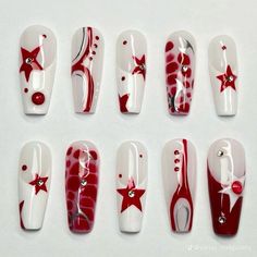 Read Nails, Red Nails Aesthetic, Carnival Nails, Asian Nails, Nails Aesthetic, Grunge Nails, Y2k Nails