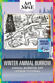 Image of a drawing showing burrowed animals settled for the winter in this art tutorial lesson. Winter Art For Middle School, Winter Art Projects Middle School, Winter Middle School Art Projects, 5th Grade Winter Art Projects, Winter Art Projects For Middle School, Winter Elementary Art, Elementary Winter Art, Middle School Christmas Art Projects