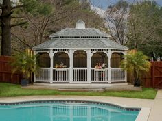 Large Vinyl Oval Gazebo from DutchCrafters Amish Furniture Gazebo On Deck, Backyard Structures, Roofing Options, Composite Decking Boards, Outdoor Structure, Wooden Gazebo, We Shed, Garden Gazebo